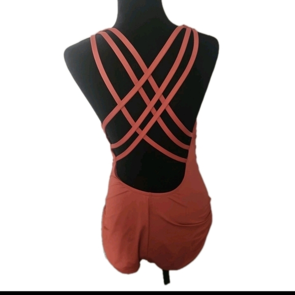 La Blanca Orange Brown Island Goddess Criss-Cross Back One-Piece Swimsuit 14 - Picture 5 of 15